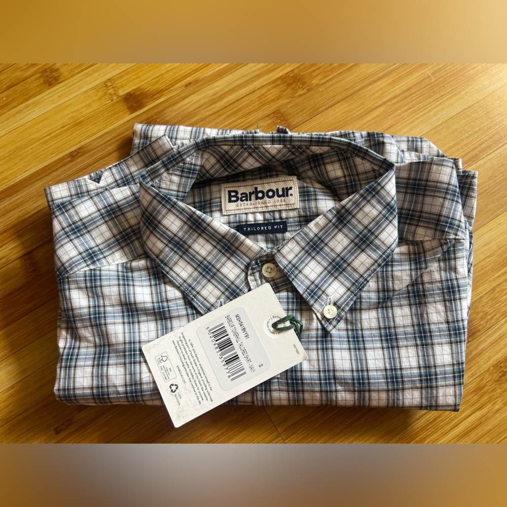Barbour Men's White and Blue Check Shirt